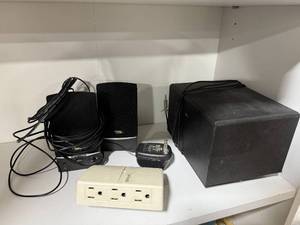 lot 118 image: Cyber Acoustics Computer Speakers with Subwoofer, Power Adapter, and Power Strip