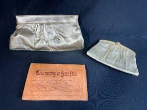 lot 123 image: Vintage Gold Evening Bags and Tooled Leather Wallet Set