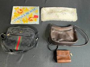 lot 144 image: Designer Crossbody Bags with Vintage Wallet, Gloves, and Decorative Linens Set