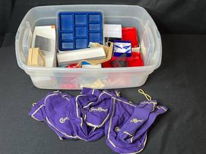 lot 146 image: Bin of Assorted Jewelry Boxes and 4 Crown Royal Bags