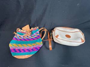 lot 161 image: Dooney & Bourke Leather Crossbody and Colorful Woven Shoulder Bag Set