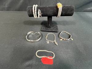 lot 170 image: Collection of Silver Tone and Costume Bracelets Including 925 and Monet