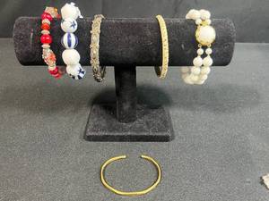 lot 172 image: Set of Assorted Costume Bracelets Including Beaded and Metal Styles