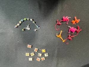 lot 176 image: Mixed Lot VTG Bracelet BeadsPieces Beaded Religious Bracelet Pieces, Plastic Monkeys, and Mini Picture Charms