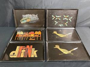 lot 204 image: Set of Vintage Mid-Century Decorative Serving Trays with Assorted Designs