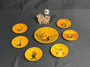 lot 206 image: Set of Norwegian Folk Art Plates and Carved Bird Figurine