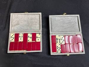 lot 215 image: Set of 2 Vintage Domino Tile Sets in Velvet Lined Cases