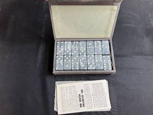 lot 216 image: Vintage Marbled Gray Domino Set with Case and Instructions