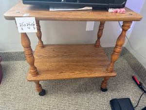 lot 83 image: Wooden Rolling Utility Table with Two Shelves 25x24x16 Inches