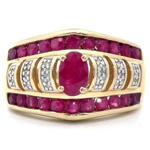 lot 7 image: Natural Ruby & Diamond Chevron Channel Estate Ring in Yellow Gold VIDEO