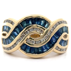 lot 13 image: Natural Blue Sapphire & Diamond Woven Channel Estate Ring in 14k Yellow Gold VIDEO