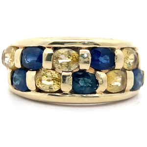 lot 15 image: Natural Citrine & Blue Sapphire Double Channel Bar Estate Ring in 14k Yellow Gold VIDEO