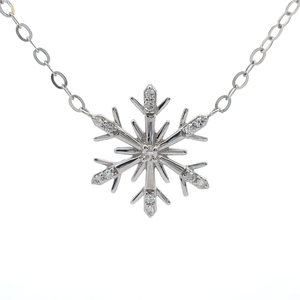 lot 15A image: Pav Natural Diamond Snowflake Pendant Necklace in 14k White Gold Retail $600