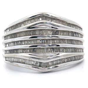 lot 17 image: 1 Carat Natural Diamond Five-Row Chevron Estate Ring in White Gold VIDEO
