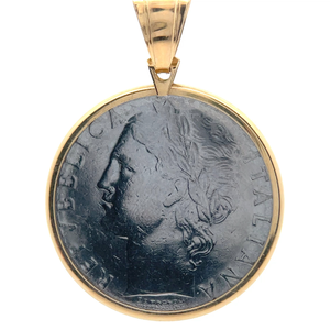 lot 27 image: Repubblica Italiana  Milor Coin 14k Yellow Gold Estate Pendant VIDEO
