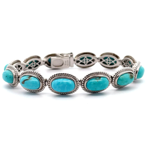 lot 30 image: Vibrant Turquoise Twisted Rope Bezel Estate Bracelet VIDEO
