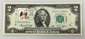 lot 107 image: 1976 Uncirculated $2 Dollar Bill Bicentennial 1st Day Stamp (In Protective Sleeve)