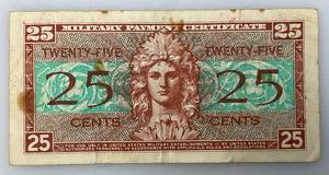 lot 112 image: 1954 Series 521 United States Military 25 Cent Payment Certificate (In Protective Sleeve)