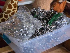 lot 441 image: Lot of (1 Plastic Tub) Silver Ball Ornament Picks