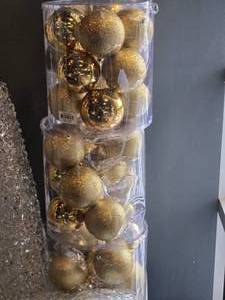lot 457 image: Lot of (3 Containers) 4 Christmas Ball Decorations (gold)