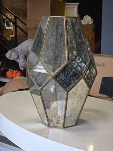 lot 474 image: Geometric Mirrored Glass Lantern - Audrey Lantern by Accent Dcor 12 x 19