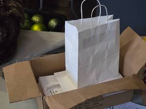 lot 488 image: Lot of (52) Gift Bags 8 x 10 and One Box of Gray Tissue Paper