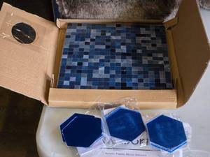 lot 965 image: (5) Tile Sheets 11-12 x 11-12, (36) Acrylic Plastic Mirror Stickers 3-14 x 3-14