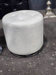 lot 240 image: Swivel Foot Stool Round PU Ottoman Thick Sponged Tufted Padding and Steel Base 16 x 17