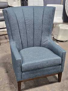 lot 244 image: Four Hands Kensington Channelled Wing Chair Fabric Padding (blue)
