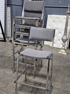 lot 251 image: Lot of (5) Bar Chairs Fabric Pad  Chromed Metal Frame