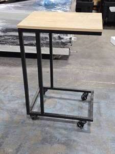 lot 254 image: 27 Rolling Side Table Wood Top  Metal Frame