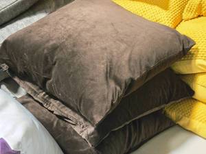 lot 300 image: Lot of (3) 18 Velvet Covered Throw Pillow (brown)