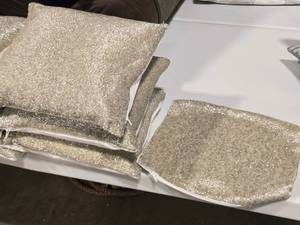 lot 323 image: Lot of (3) 12 Beaded Finish Covered Throw Pillow by Pier 1 (silver) and (1)  Matching Pillow Cover