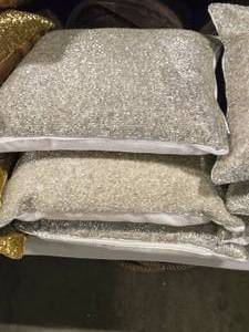 lot 324 image: Lot of (3) 12 Beaded Finish Covered Throw Pillow by Pier 1 (silver)
