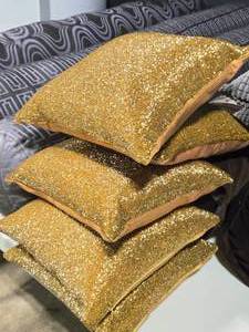 lot 325 image: Lot of (5) 12 Sequin Finish Covered Throw Pillow (gold)