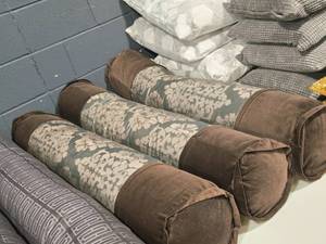 lot 327 image: Lot of (3) Bolster Pillow with Floral pattern 51 x 9 (brown and grey)