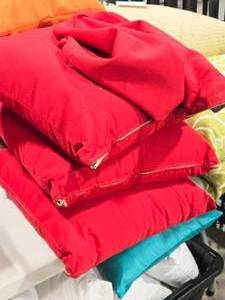 lot 337 image: Lot of (3) 18 Polyester Covered IndoorOutdoor Throw Pillow (solid red) and (1) Matching Pillow Cover