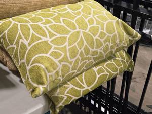 lot 338 image: Lot of (2) Textured Fabric Covered Throw Pillow 21 x 12 (greenwhite)