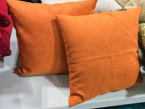 lot 340 image: Lot of (2) 16 Poly Chenile Covered Throw Pillows (solid burnt orange)