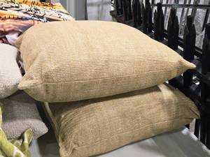 lot 341 image: Lot of (2) 21 Burlap Textured Fabric Covered Throw Pillows by Pottery Barn (beige)
