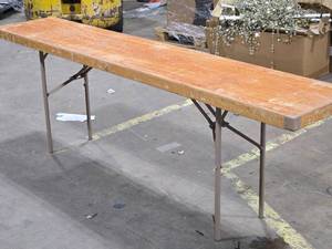 lot 292 image: Lot of (5) Wood Top  Metal Frame Folding Tables by Brede 8 x 18