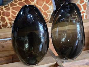 lot 390 image: Lot of (2) Glass Table Vases by Holmegaard 6 x 12 (smoked) (tear drop)