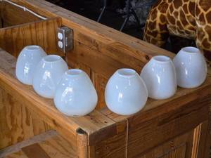 lot 417 image: Lot of (6) Handblown Art Glass Table Vases by Holmegaard 4 x 4 (white) (rounded triangle)