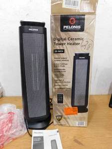 lot 28 image: Pelonis 1500-Watt 23 in. Digital Tower Indoor Ceramic Heater Quiet Operation w Safety Overheat Protection and Fan Mode in Black