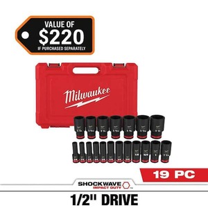 lot 78 image: Milwaukee SHOCKWAVE 12 in. Drive SAE 6 Point Impact Socket Set (19-Piece)