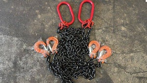 lot 111 image: Set of 2 2-Leg Lifting Chain Sling with Red Oblong Rings and Hooks