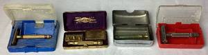 lot 36 image: Collection of 4 Gilette Mens Safety Razors with Cases- 2 Gillette Super Speed, 2 Old Type DE Safety Razors