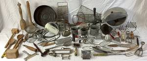 lot 46 image: Large Bundle of Vintage and Antique Kitchen Cooking, Baking, Utensils, Tools and Accessories