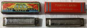 lot 25 image: Vintage M. Hohner Marine Band and Auto Valve Harp Harmonicas