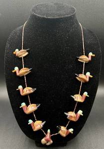 lot 52 image: Native American Vintage Hand Carved Shell Duck Fetish Necklace